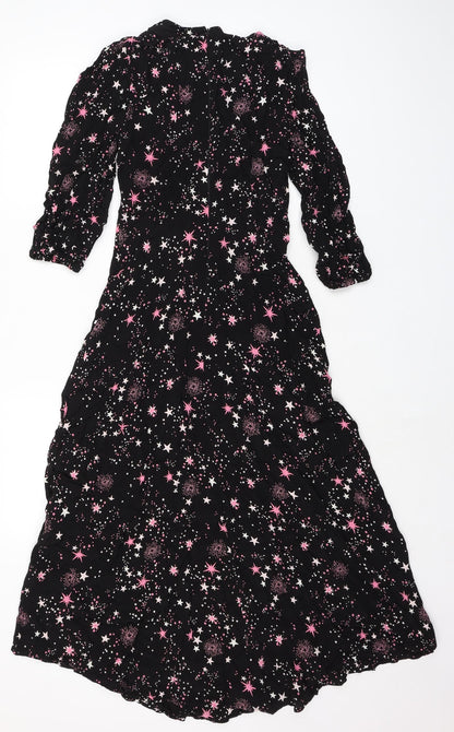 Marks and Spencer Womens Black Geometric Viscose A-Line Size 6 Round Neck Zip - Fireworks