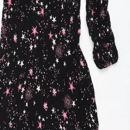 Marks and Spencer Womens Black Geometric Viscose A-Line Size 6 Round Neck Zip - Fireworks