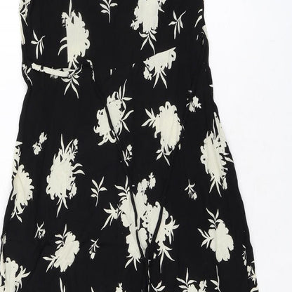 Marks and Spencer Womens Black Floral Viscose A-Line Size 6 V-Neck Button