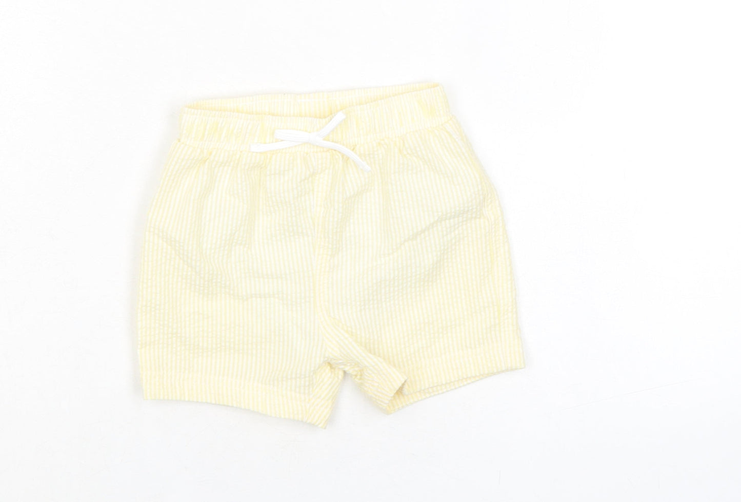 Marks and Spencer Baby Yellow Striped Cotton Cropped Trousers Size 9-12 Months Drawstring - Shorts