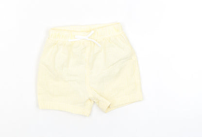 Marks and Spencer Baby Yellow Striped Cotton Cropped Trousers Size 9-12 Months Drawstring - Shorts