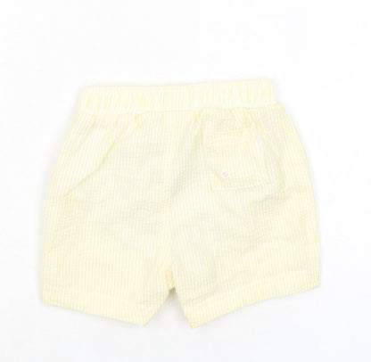 Marks and Spencer Baby Yellow Striped Cotton Cropped Trousers Size 9-12 Months Drawstring - Shorts