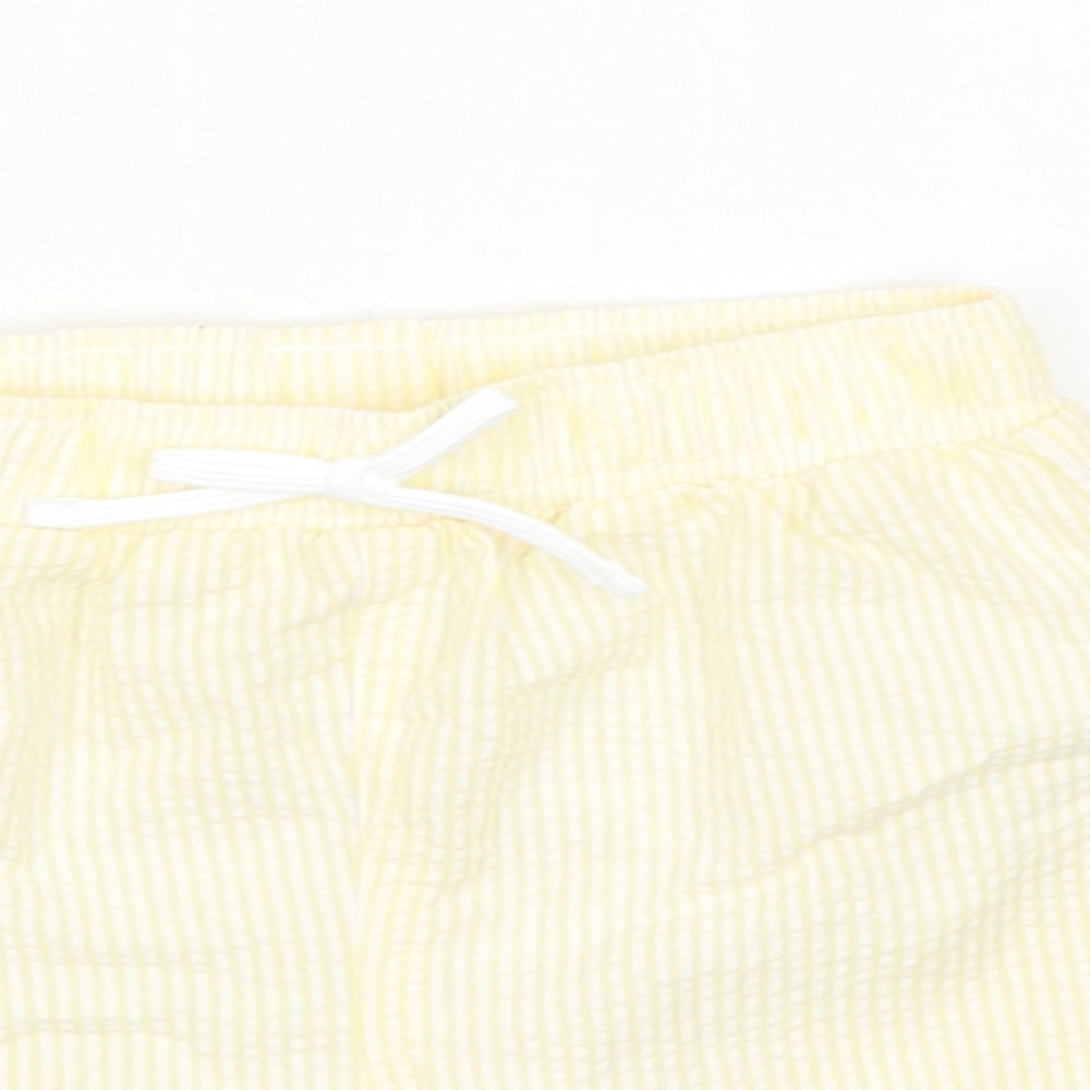 Marks and Spencer Baby Yellow Striped Cotton Cropped Trousers Size 9-12 Months Drawstring - Shorts