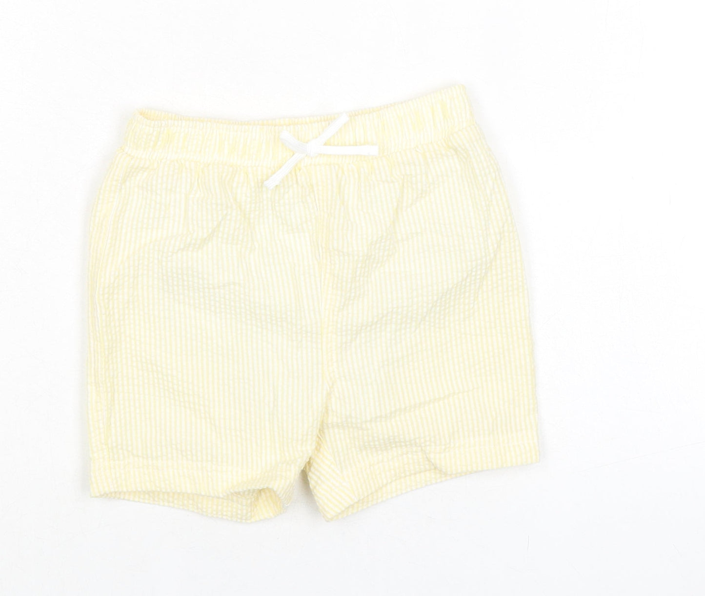 Marks and Spencer Baby Yellow Striped Cotton Cropped Trousers Size 18-24 Months Drawstring - Waist 18in Inside Leg 3in