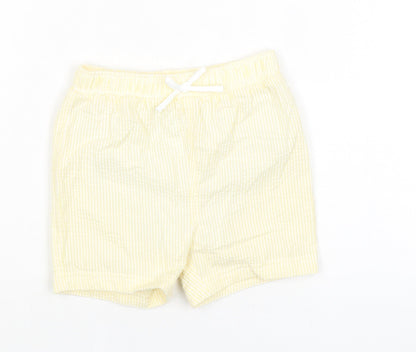 Marks and Spencer Baby Yellow Striped Cotton Cropped Trousers Size 18-24 Months Drawstring - Waist 18in Inside Leg 3in