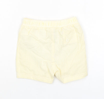 Marks and Spencer Baby Yellow Striped Cotton Cropped Trousers Size 18-24 Months Drawstring - Waist 18in Inside Leg 3in