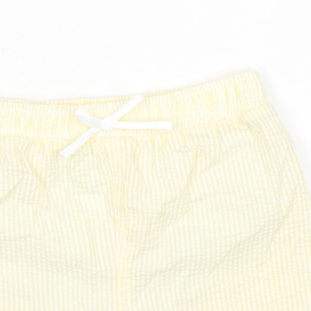 Marks and Spencer Baby Yellow Striped Cotton Cropped Trousers Size 18-24 Months Drawstring - Waist 18in Inside Leg 3in