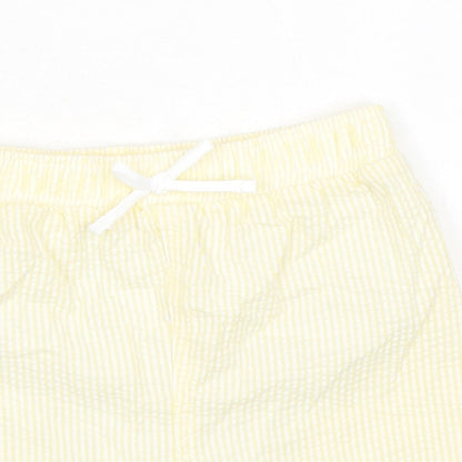Marks and Spencer Baby Yellow Striped Cotton Cropped Trousers Size 18-24 Months Drawstring - Waist 18in Inside Leg 3in