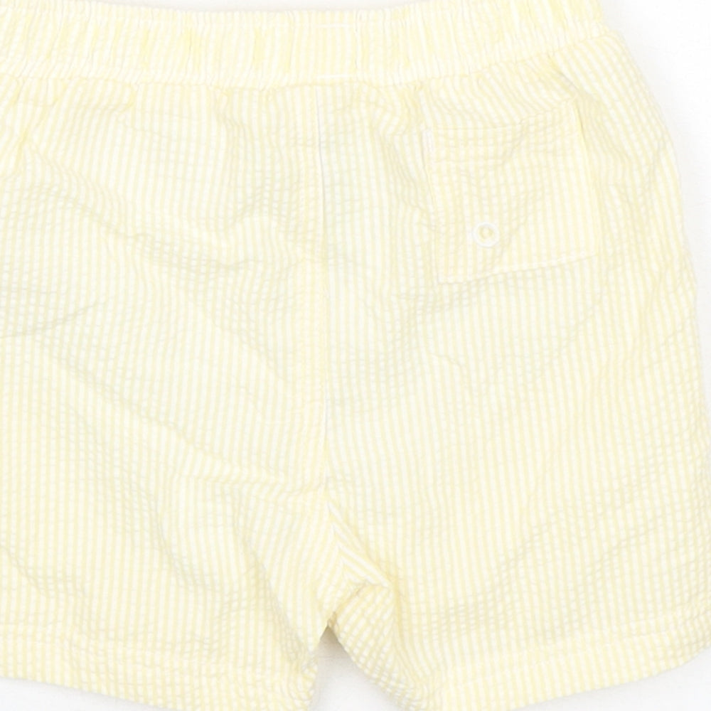 Marks and Spencer Baby Yellow Striped Cotton Cropped Trousers Size 18-24 Months Drawstring - Waist 18in Inside Leg 3in