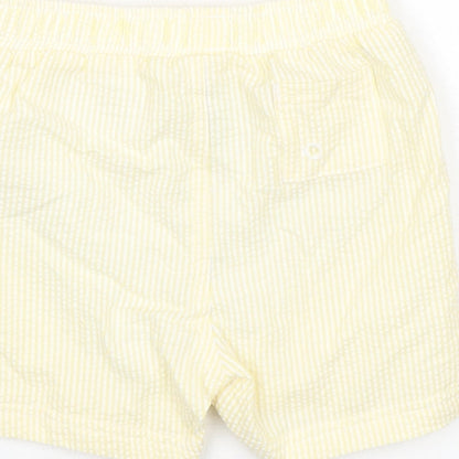 Marks and Spencer Baby Yellow Striped Cotton Cropped Trousers Size 18-24 Months Drawstring - Waist 18in Inside Leg 3in