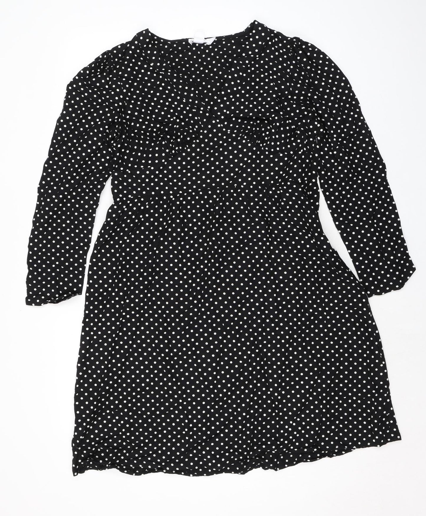 Finery Womens Black Polka Dot Viscose A-Line Size 16 V-Neck Zip