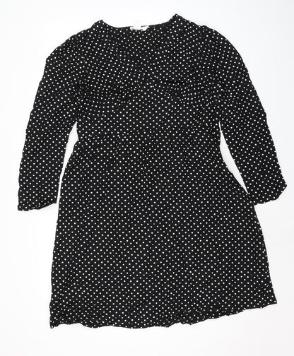 Finery Womens Black Polka Dot Viscose A-Line Size 16 V-Neck Zip