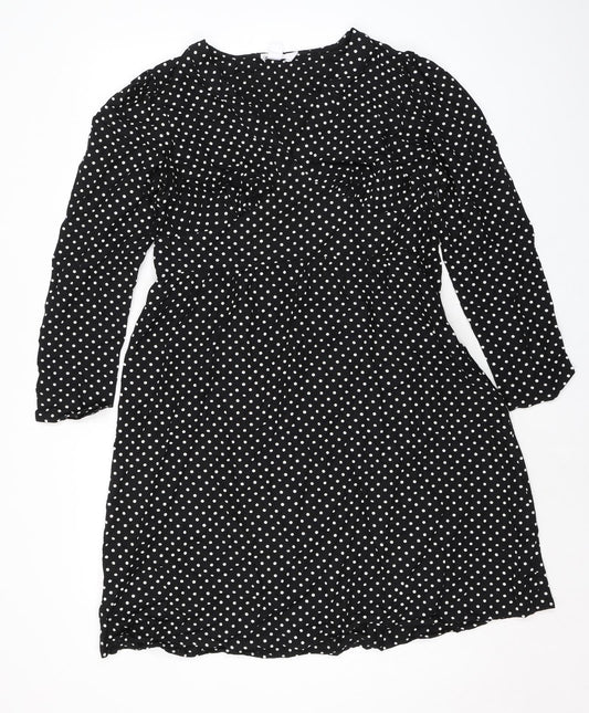 Finery Womens Black Polka Dot Viscose A-Line Size 16 V-Neck Zip