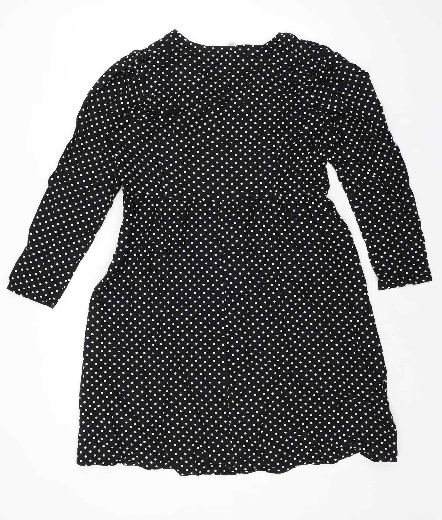 Finery Womens Black Polka Dot Viscose A-Line Size 16 V-Neck Zip