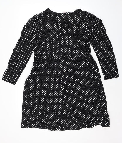 Finery Womens Black Polka Dot Viscose A-Line Size 16 V-Neck Zip