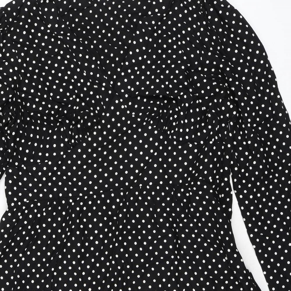 Finery Womens Black Polka Dot Viscose A-Line Size 16 V-Neck Zip