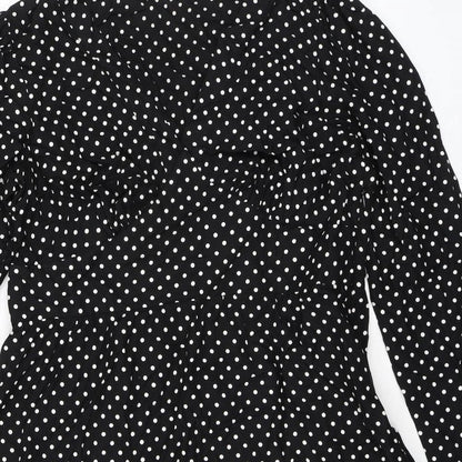 Finery Womens Black Polka Dot Viscose A-Line Size 16 V-Neck Zip