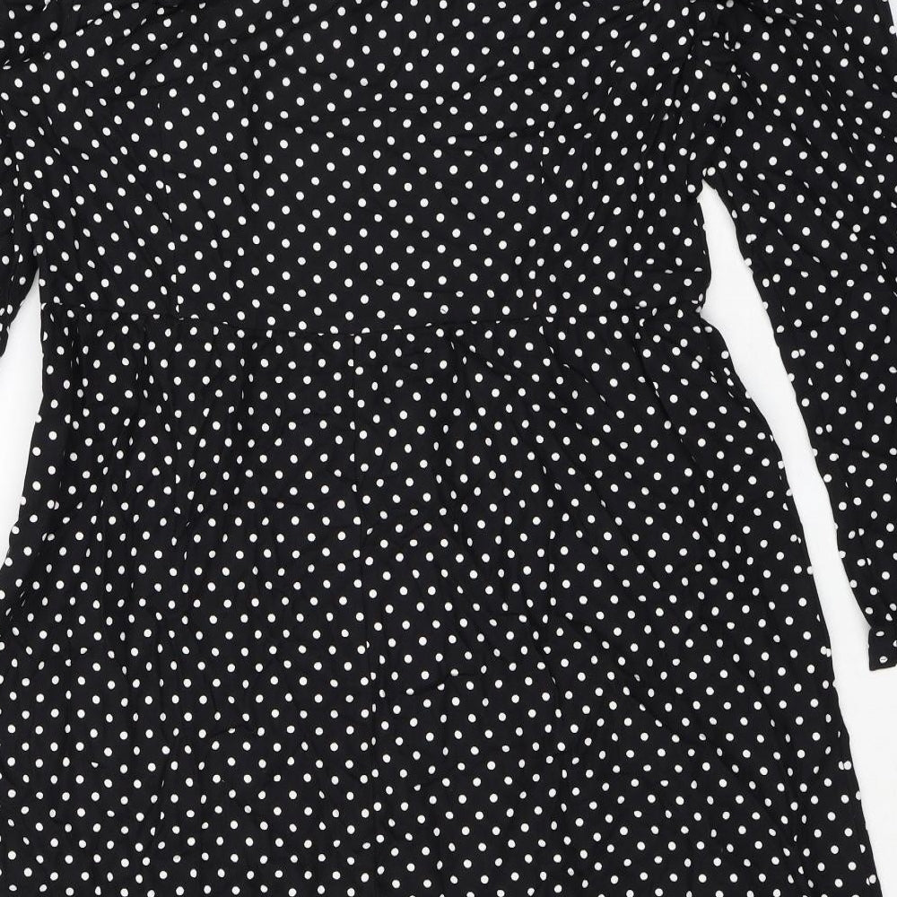 Finery Womens Black Polka Dot Viscose A-Line Size 16 V-Neck Zip