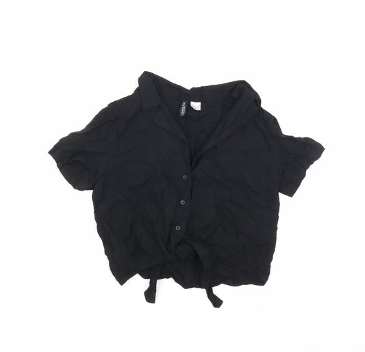 Divided by H&M Womens Black Viscose Basic Button-Up Size 4 Collared