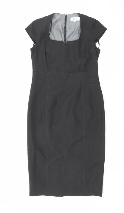 Debenhams Womens Grey Polyester Pencil Dress Size 10 Square Neck Zip