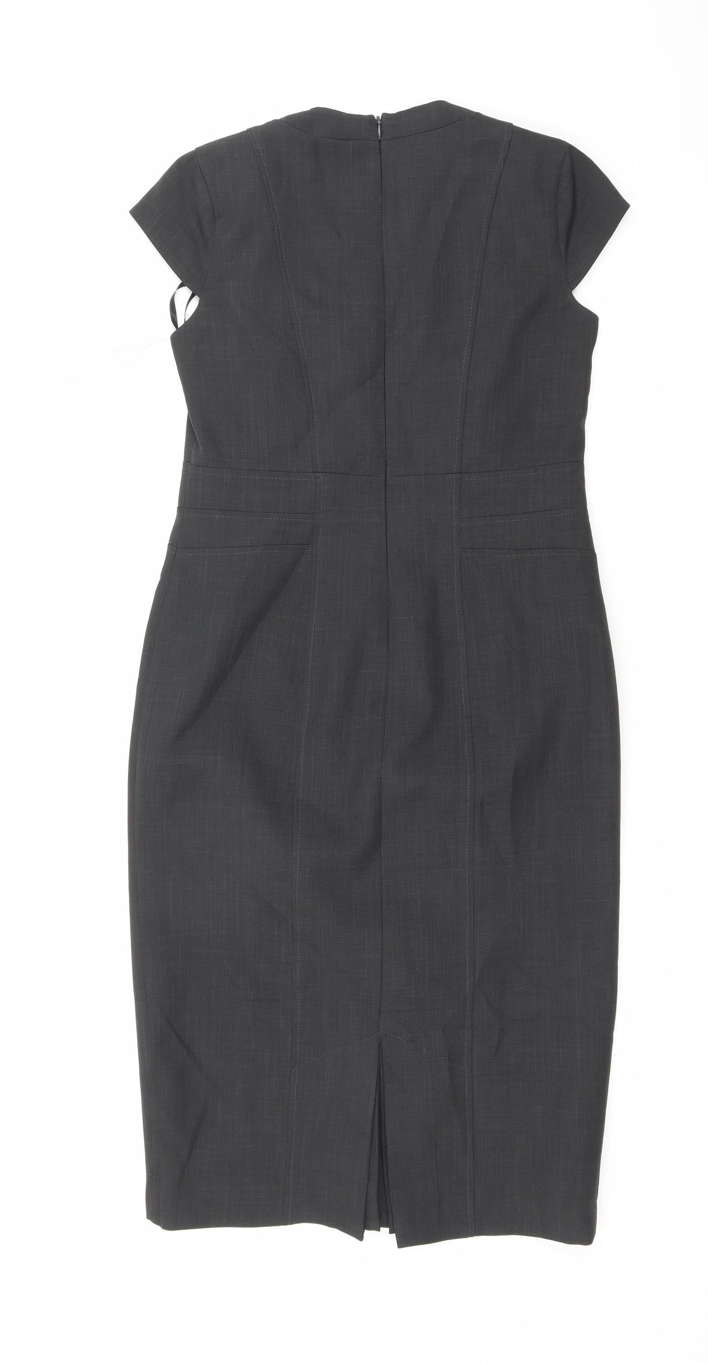 Debenhams Womens Grey Polyester Pencil Dress Size 10 Square Neck Zip