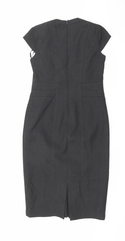 Debenhams Womens Grey Polyester Pencil Dress Size 10 Square Neck Zip