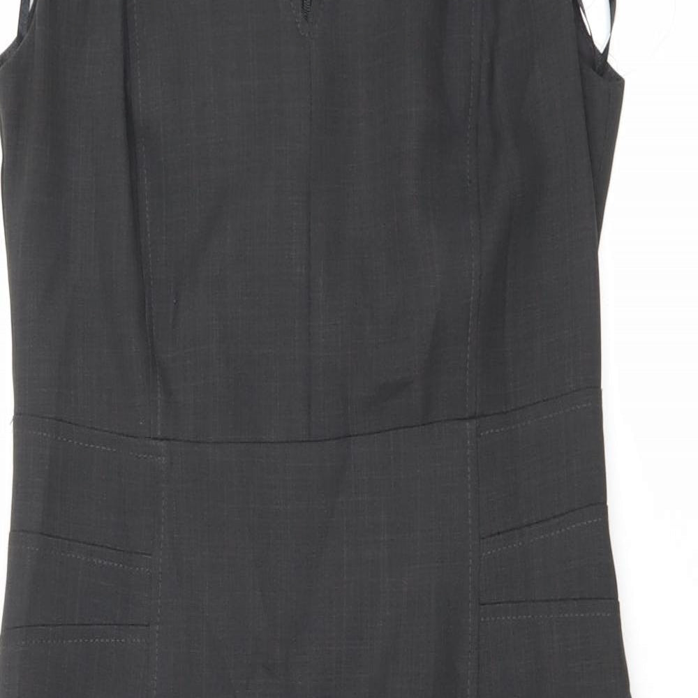 Debenhams Womens Grey Polyester Pencil Dress Size 10 Square Neck Zip