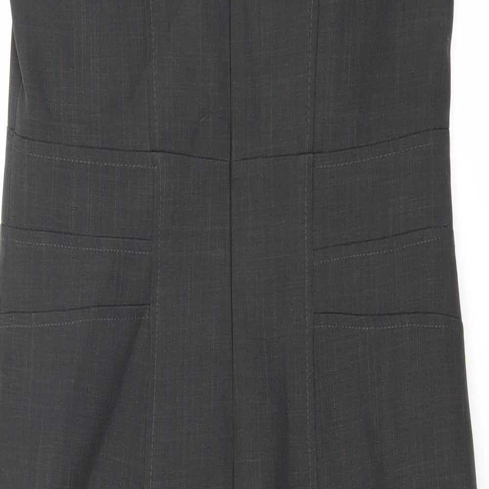Debenhams Womens Grey Polyester Pencil Dress Size 10 Square Neck Zip