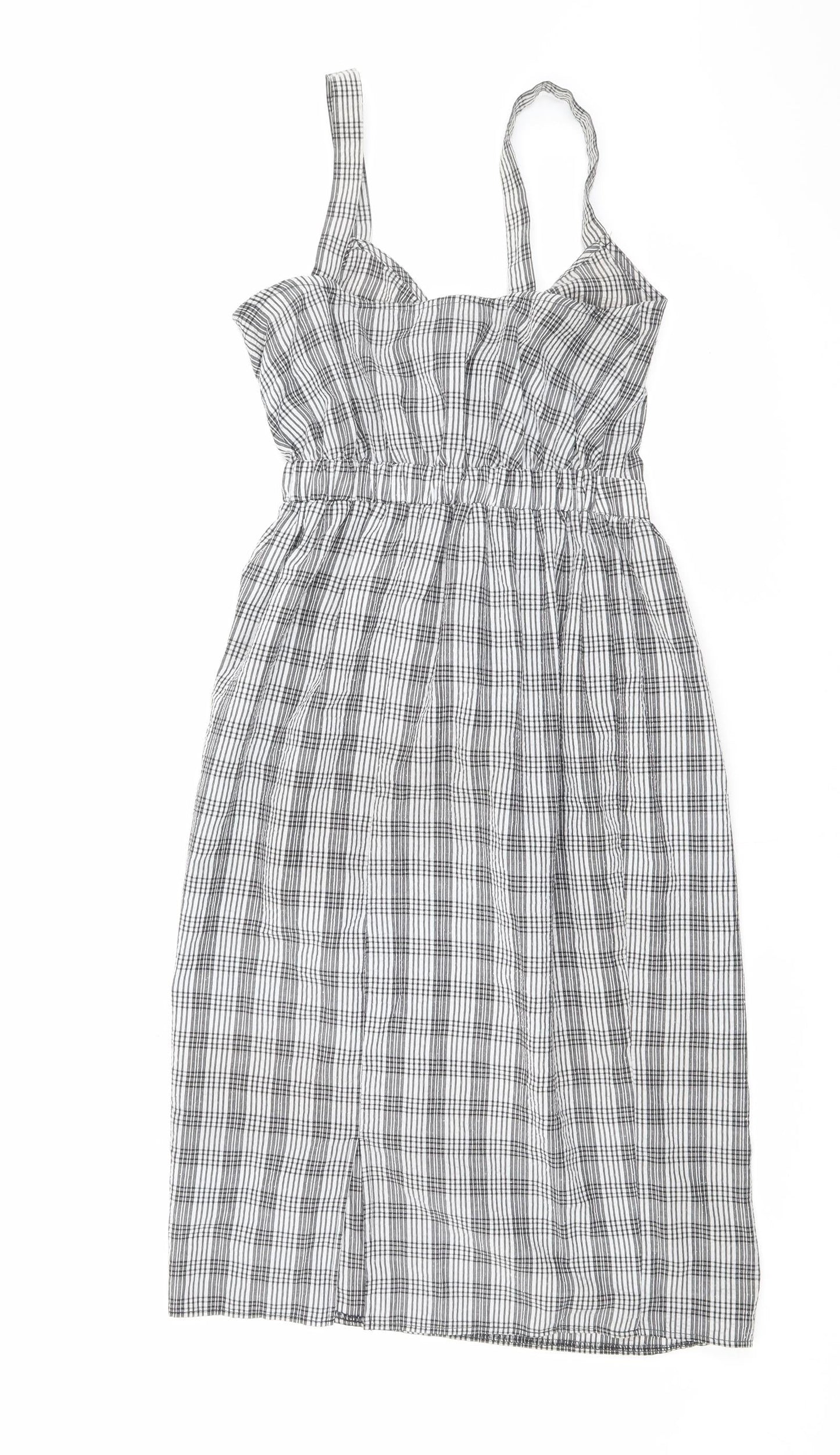 Miss Selfridge Womens Black Plaid Polyester A-Line Size 8 V-Neck Pullover