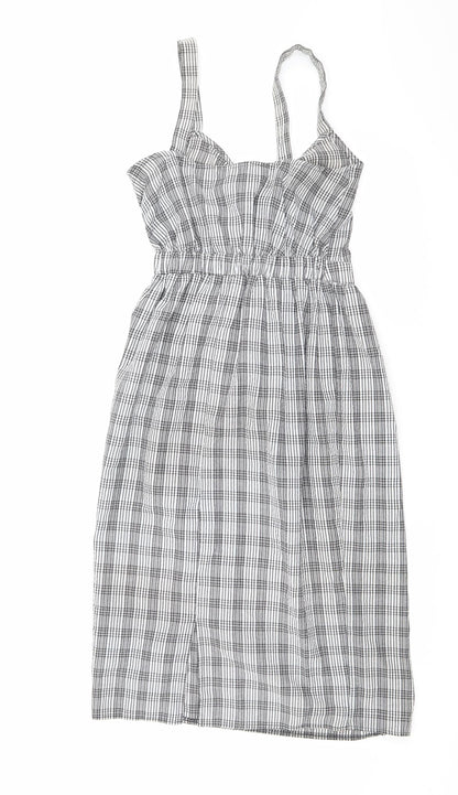 Miss Selfridge Womens Black Plaid Polyester A-Line Size 8 V-Neck Pullover