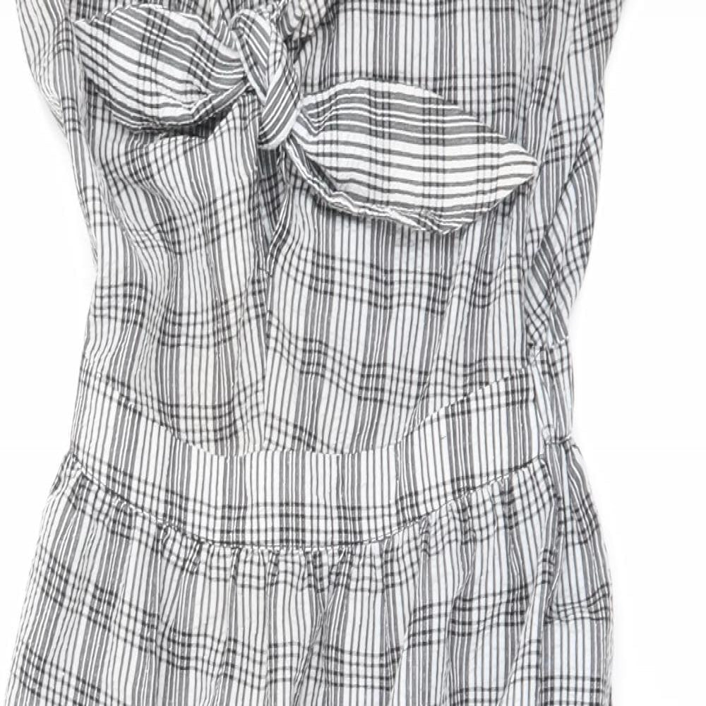 Miss Selfridge Womens Black Plaid Polyester A-Line Size 8 V-Neck Pullover