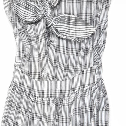 Miss Selfridge Womens Black Plaid Polyester A-Line Size 8 V-Neck Pullover