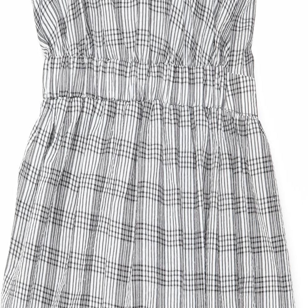 Miss Selfridge Womens Black Plaid Polyester A-Line Size 8 V-Neck Pullover