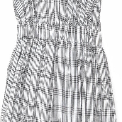 Miss Selfridge Womens Black Plaid Polyester A-Line Size 8 V-Neck Pullover