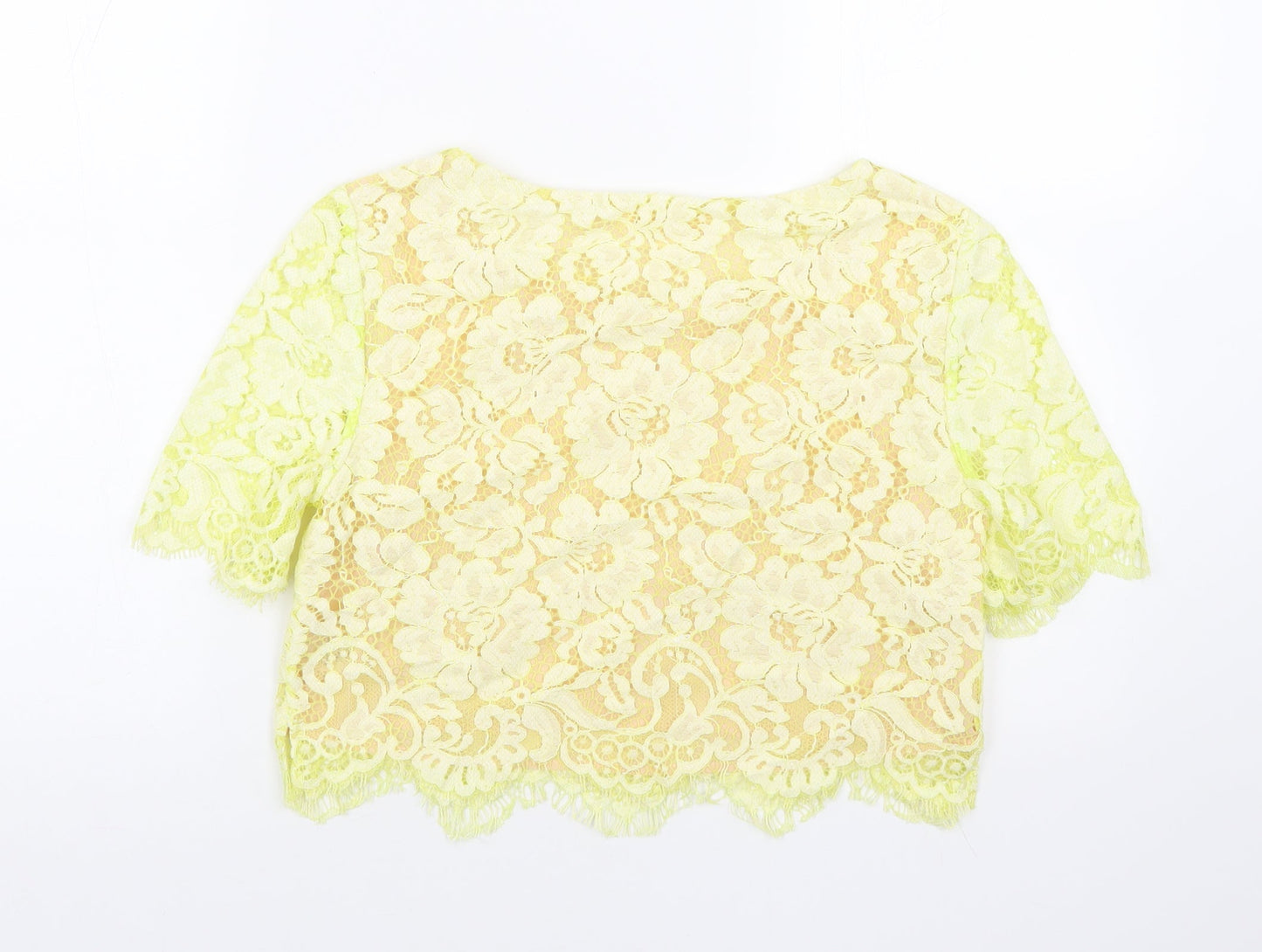 Erin Womens Yellow Floral Cotton Basic T-Shirt Size 6 Round Neck - Lace