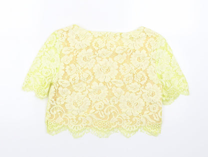 Erin Womens Yellow Floral Cotton Basic T-Shirt Size 6 Round Neck - Lace