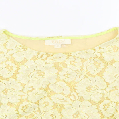 Erin Womens Yellow Floral Cotton Basic T-Shirt Size 6 Round Neck - Lace