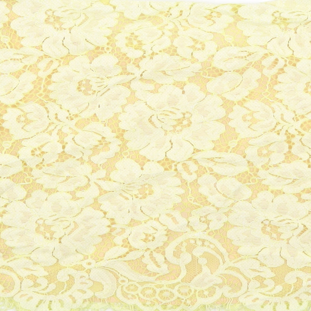 Erin Womens Yellow Floral Cotton Basic T-Shirt Size 6 Round Neck - Lace