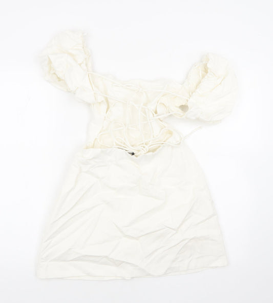 Zara Womens White Cotton Mini Size M Square Neck Tie