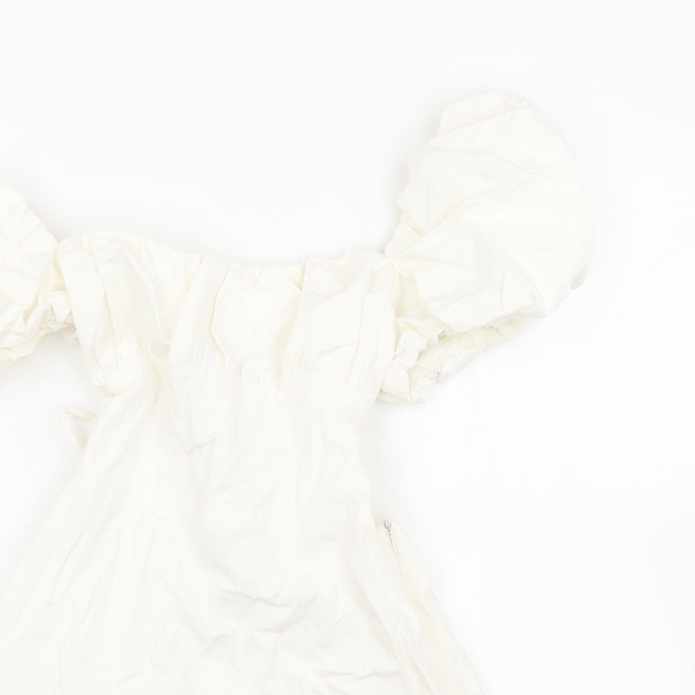 Zara Womens White Cotton Mini Size M Square Neck Tie