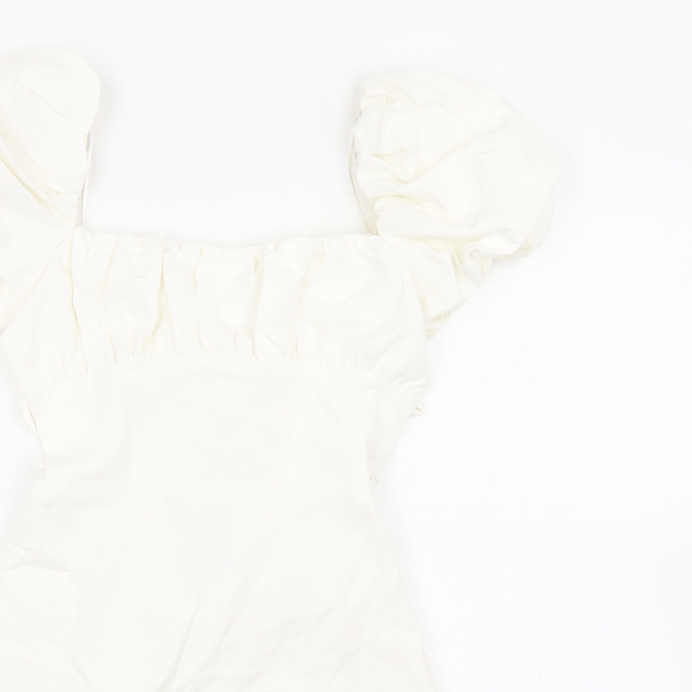 Zara Womens White Viscose Mini Size XS Square Neck Tie