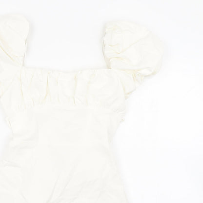 Zara Womens White Viscose Mini Size XS Square Neck Tie