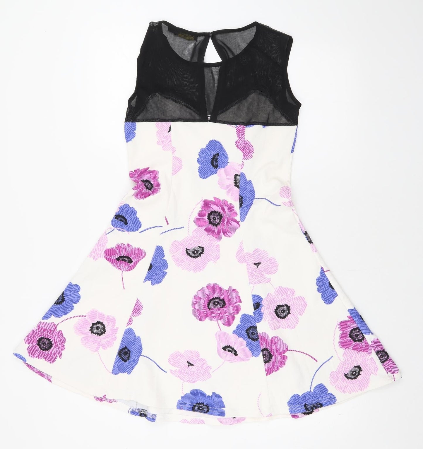 Miss Pretty World Womens White Floral Polyester Skater Dress Size 10 Round Neck Button