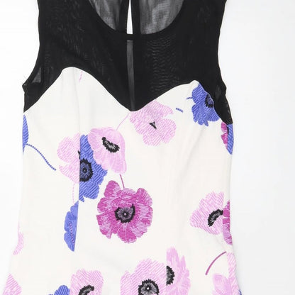 Miss Pretty World Womens White Floral Polyester Skater Dress Size 10 Round Neck Button