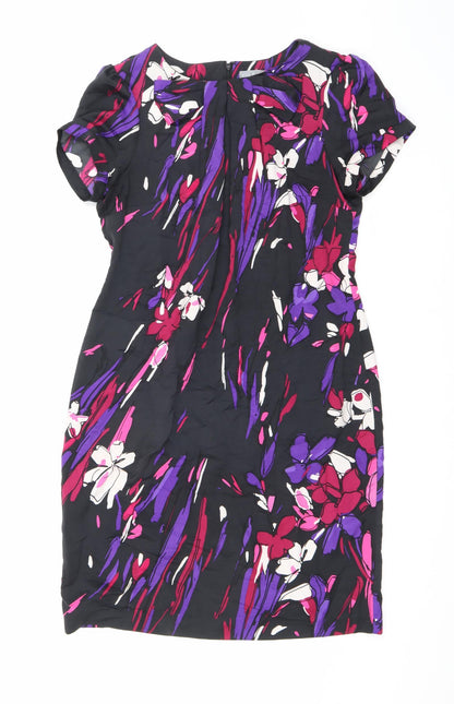 Marks and Spencer Womens Black Geometric Polyester A-Line Size 14 Round Neck Zip