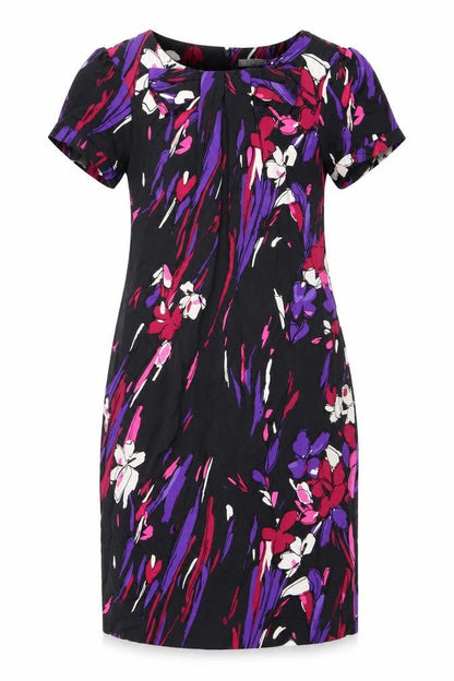 Marks and Spencer Womens Black Geometric Polyester A-Line Size 14 Round Neck Zip