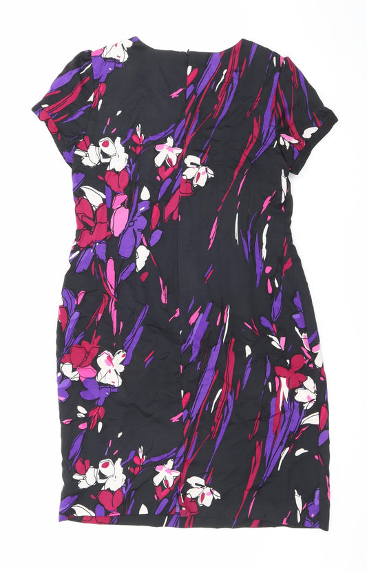 Marks and Spencer Womens Black Geometric Polyester A-Line Size 14 Round Neck Zip