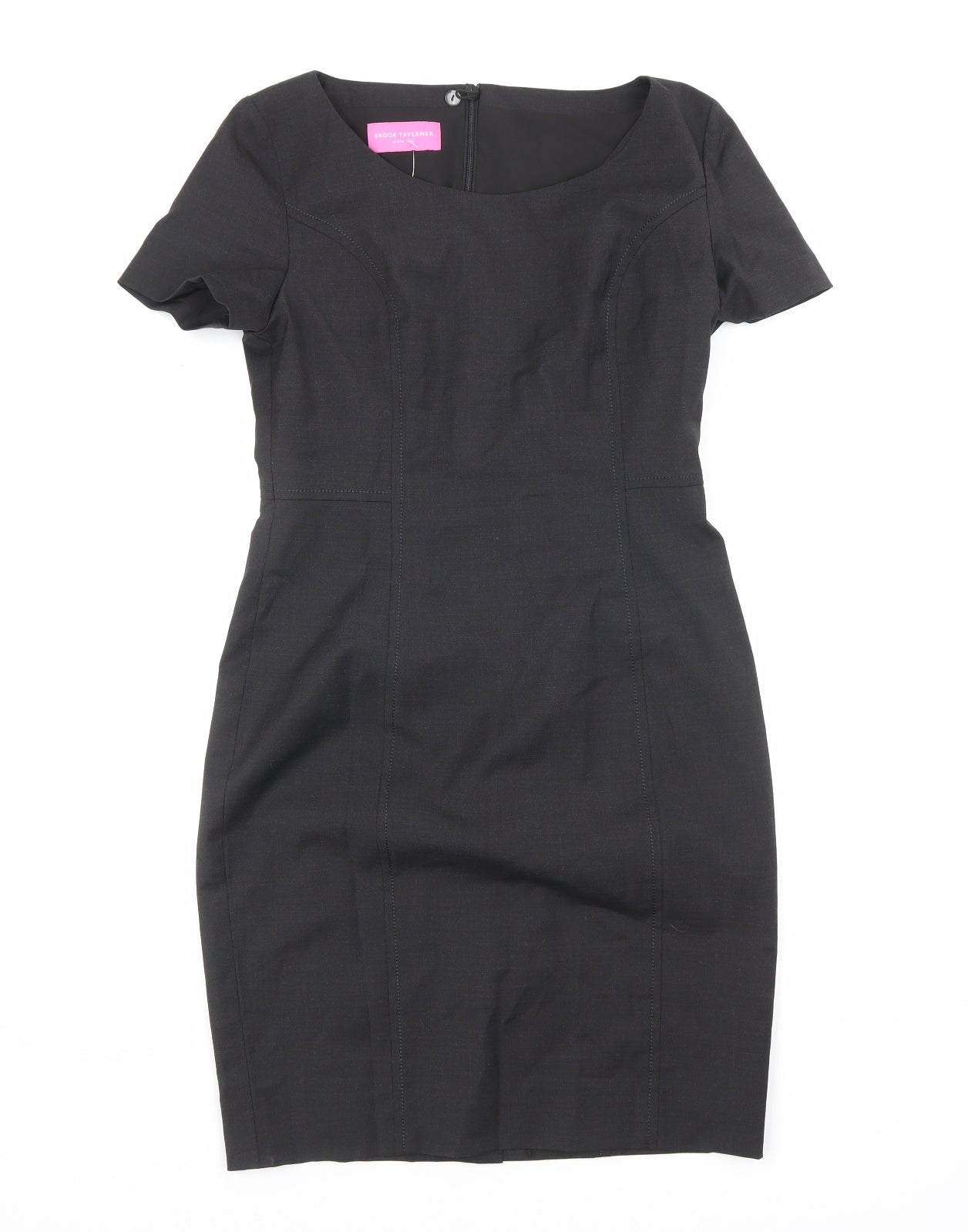 Brook Taverner Womens Grey Polyester Pencil Dress Size 8 Scoop Neck Zip