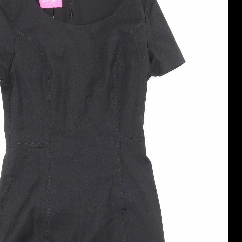 Brook Taverner Womens Grey Polyester Pencil Dress Size 8 Scoop Neck Zip