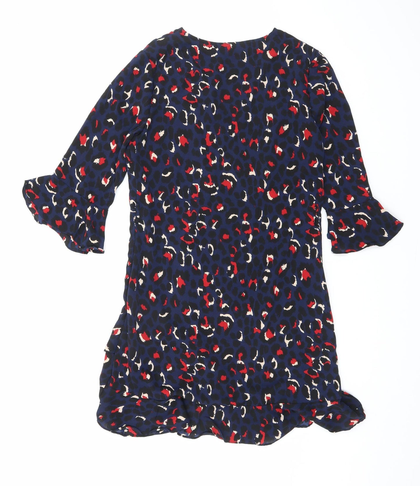 By Clara Womens Blue Animal Print Polyester A-Line Size M V-Neck Zip - Leopard print
